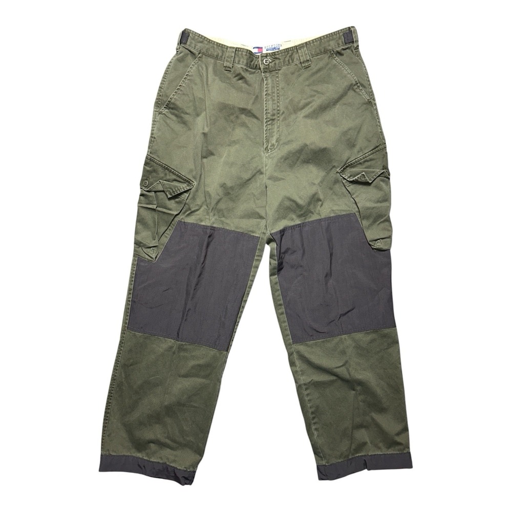 Tommy Hilfiger Vintage Mens Cargo Pants 36x30 Olive Green Nylon‎ Knee Patch